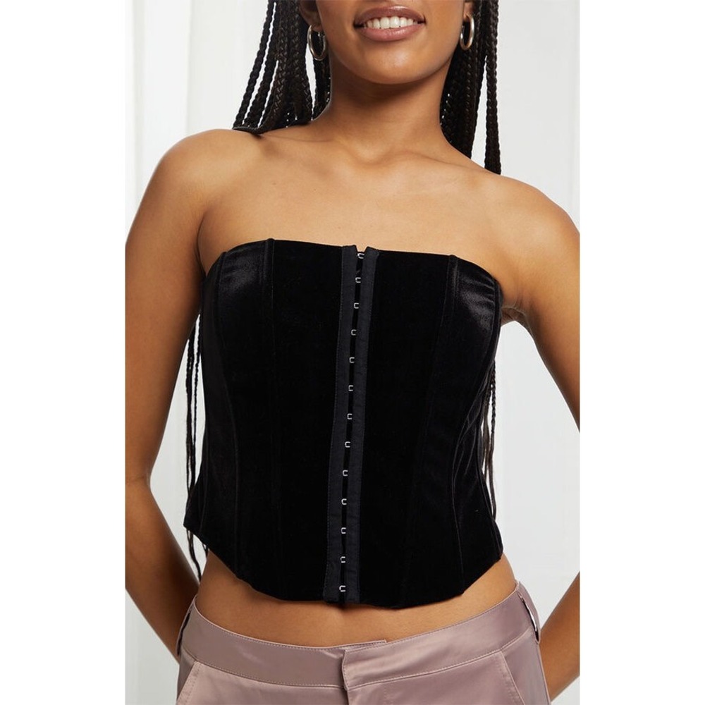 Beverly and Beck PacSun Black Velvet Hook and Eye Strapless Corset Top XS NEW